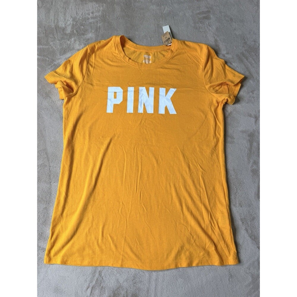 PINK Victoria’s Secret Yellow Logo T Shirt Women Medium NWT